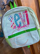 Load image into Gallery viewer, Appliqued double name Seersucker Backpack, Diaper Bag