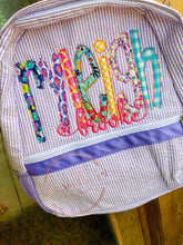 Load image into Gallery viewer, Appliqued double name Seersucker Backpack, Diaper Bag