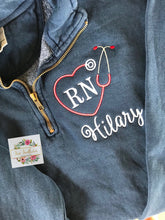 Load image into Gallery viewer, Appliqued Comfort Color 1/4 Zip Sweatshirt, Nurse, RN, Stethoscope