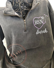 Load image into Gallery viewer, Appliqued Comfort Color 1/4 Zip Sweatshirt, Nurse, RN, Stethoscope