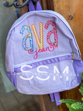 Load image into Gallery viewer, Appliqued double name Seersucker Backpack, Diaper Bag