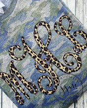 Load image into Gallery viewer, Camo tee with Cheetah applique initials
