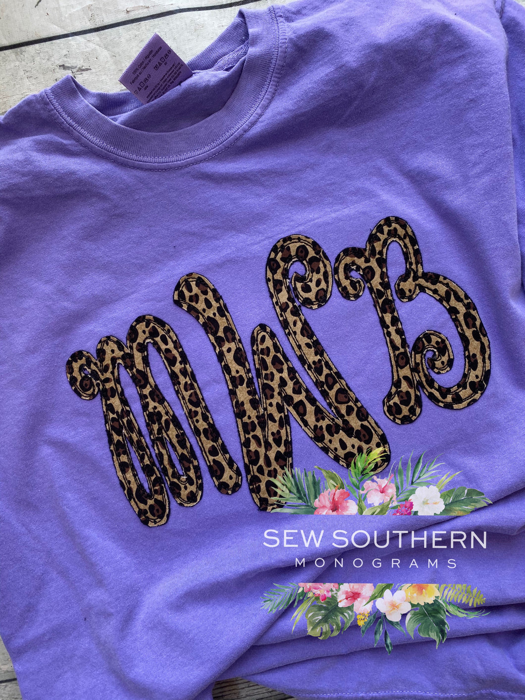 Cheetah script Appliqué Initial tee