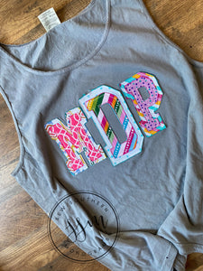 Fun raggy appliqued initials comfort color tee