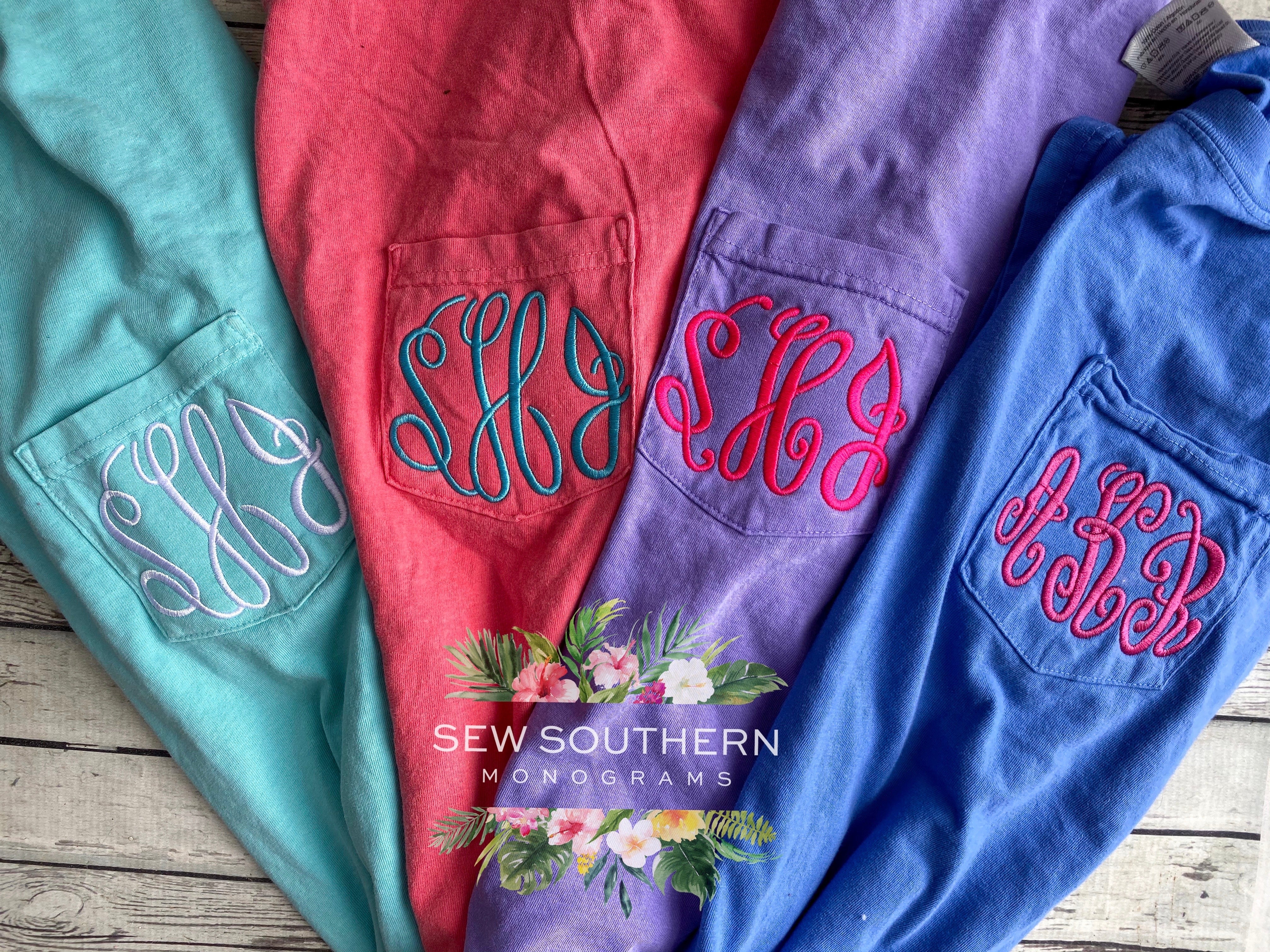 Southern Grace Creations Comfort Color Monogram Pocket Tee