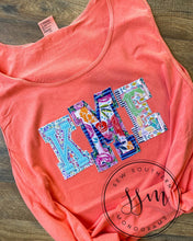 Load image into Gallery viewer, Fun raggy appliqued initials comfort color tee
