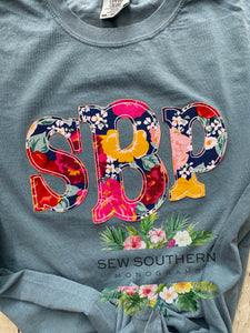 Mustard/Navy Floral Applique Initial tee