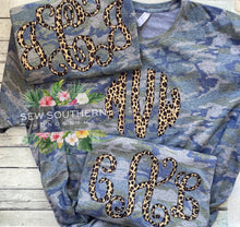 Load image into Gallery viewer, Camo tee with Cheetah applique initials
