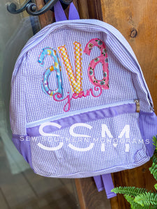 Appliqued double name Seersucker Backpack, Diaper Bag