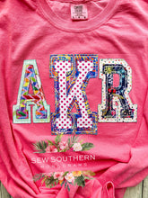 Load image into Gallery viewer, Fun raggy appliqued initials comfort color tee
