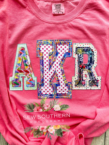 Fun raggy appliqued initials comfort color tee