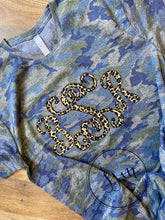 Load image into Gallery viewer, Camo tee with Cheetah applique initials
