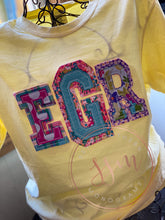 Load image into Gallery viewer, Fun raggy appliqued initials comfort color tee
