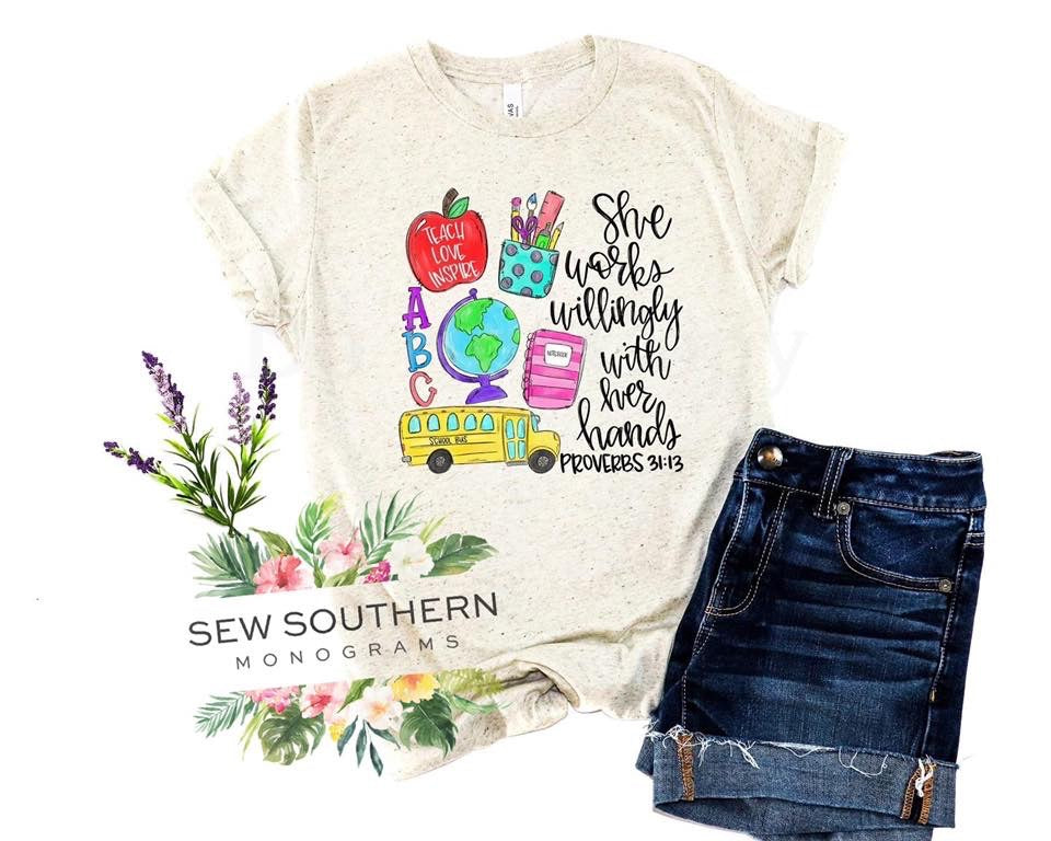 She works willingly- teacher tee