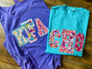 Fun raggy appliqued initials comfort color tee